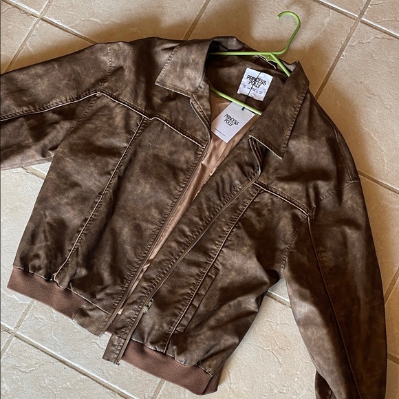 Princess Polly Brown Distressed Bomber Jacket - Picture 2 of 3